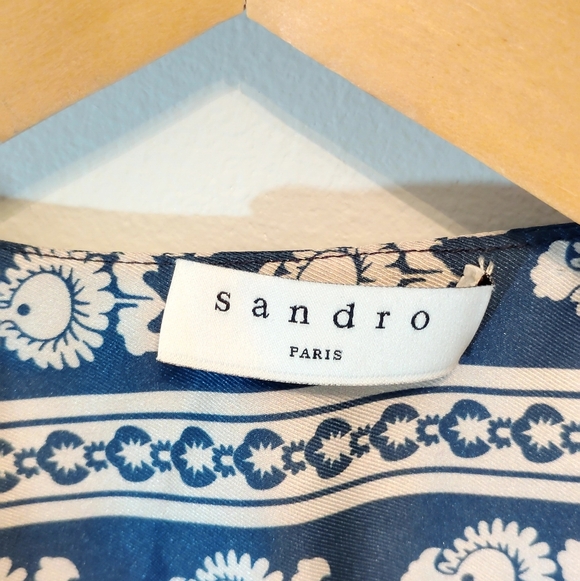 Sandro Enrika graphic-print Navy Blue Wrap Dress - Picture 9 of 11